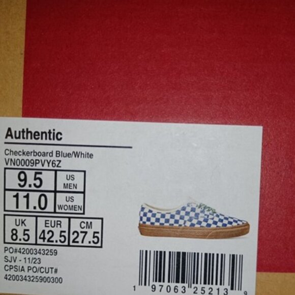 Vans Men's 9.5/Women's 11 Authentic Blue/Gum Checkerboard VN0009PVY6Z - Picture 5 of 12